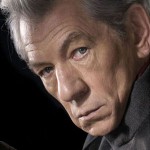 Ian McKellen black background gray