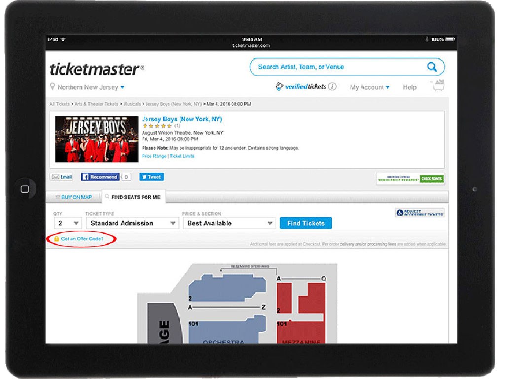Ticketmaster on iPad Safari Browser Ticketmaster on iPad Safari Browser