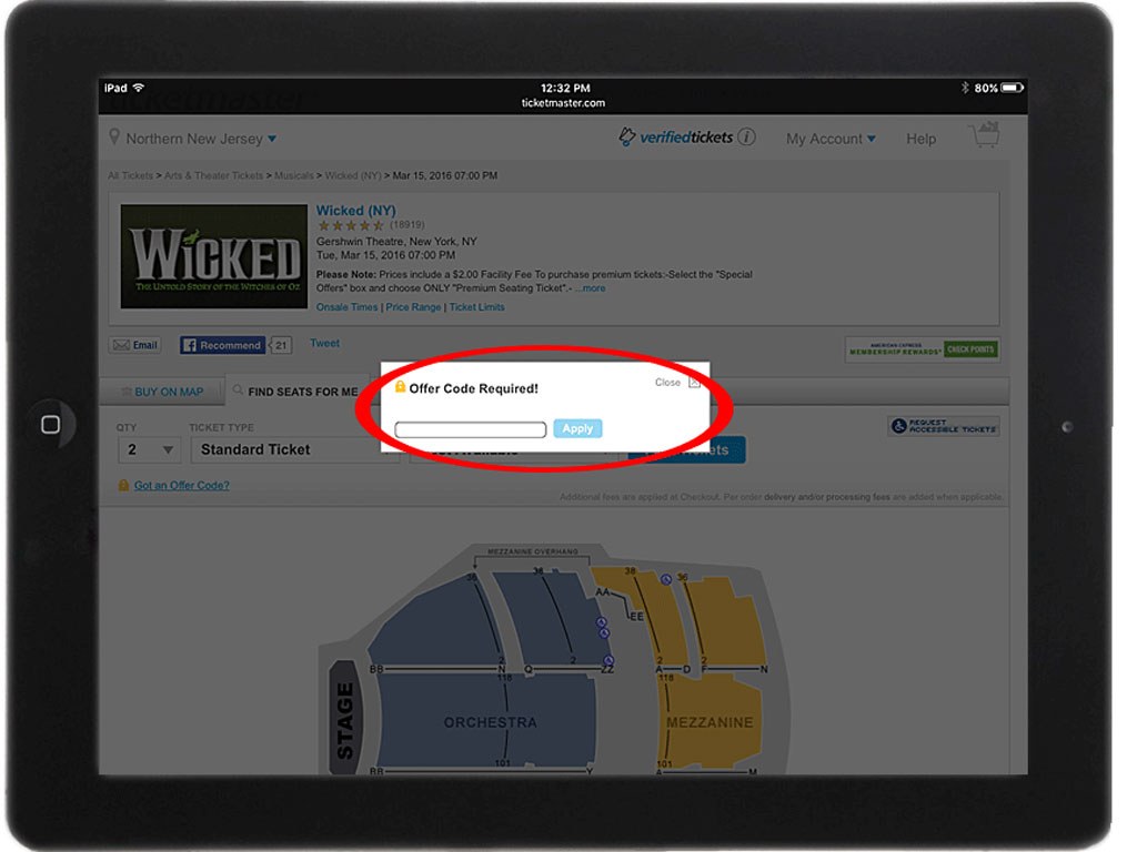 Ticketmaster on iPad Safari browser (Offer Code Pop-Up) Ticketmaster on iPad Safari browser (Offer Code Pop-Up)