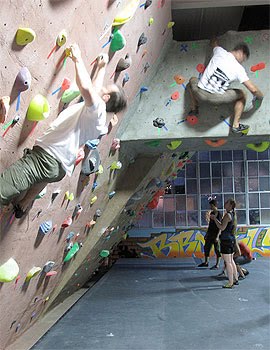 Rock climbers at Brooklyn Boulders