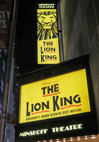 yellow, black and red marquee The Lion King Musical