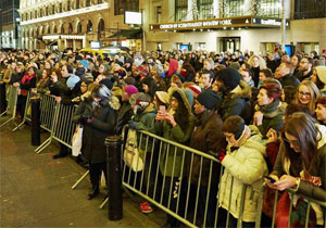 crowd forming in front of Richard Rogers Theatre