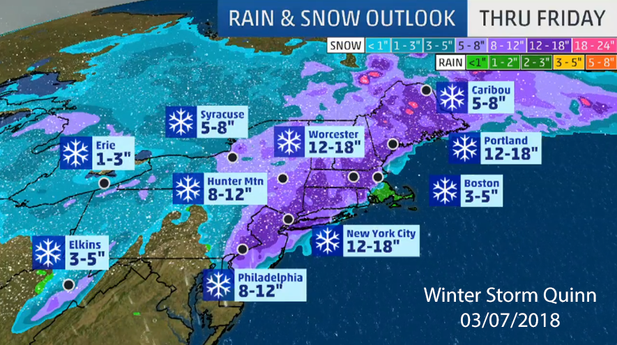 winter storm Quinn weather and snow forecast 03/07/2018